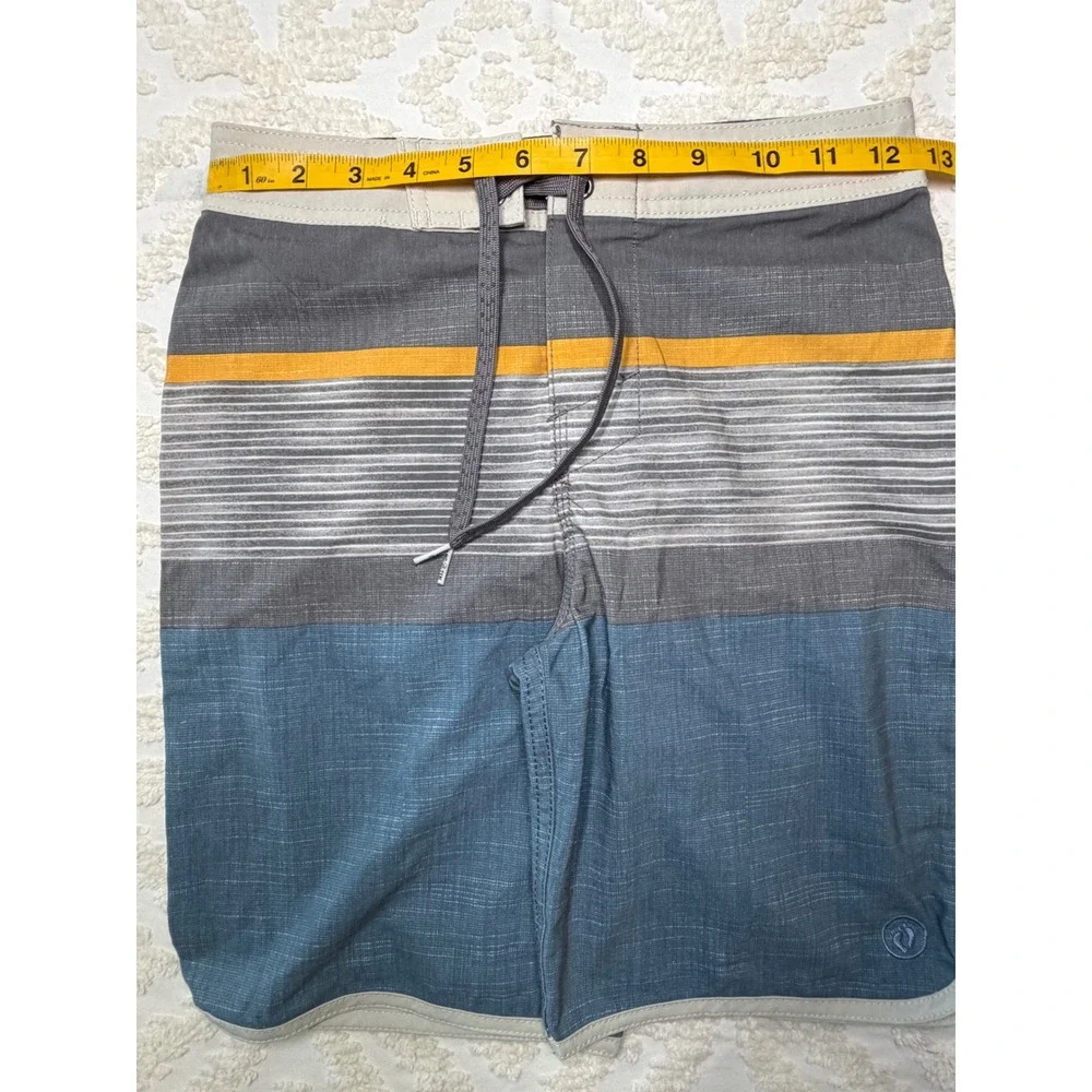 Hang Ten Striped Colorblock Board Shorts Blue Grey Yellow Size S 7/8 Swim Trunks